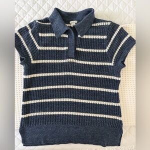 L.L. Bean Navy and Cream Striped short Sleeve Sweater Cotton